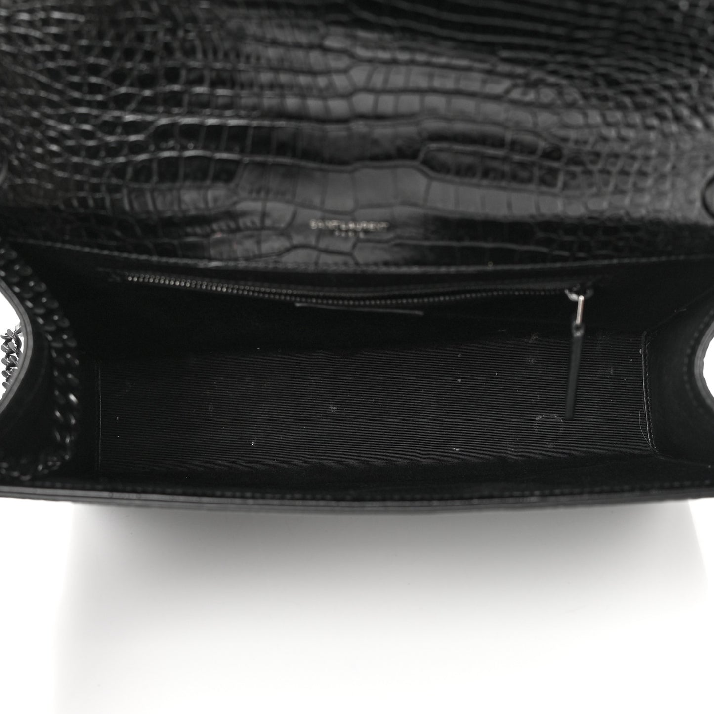 Calfskin Crocodile Embossed Monogram Large Satchel Black