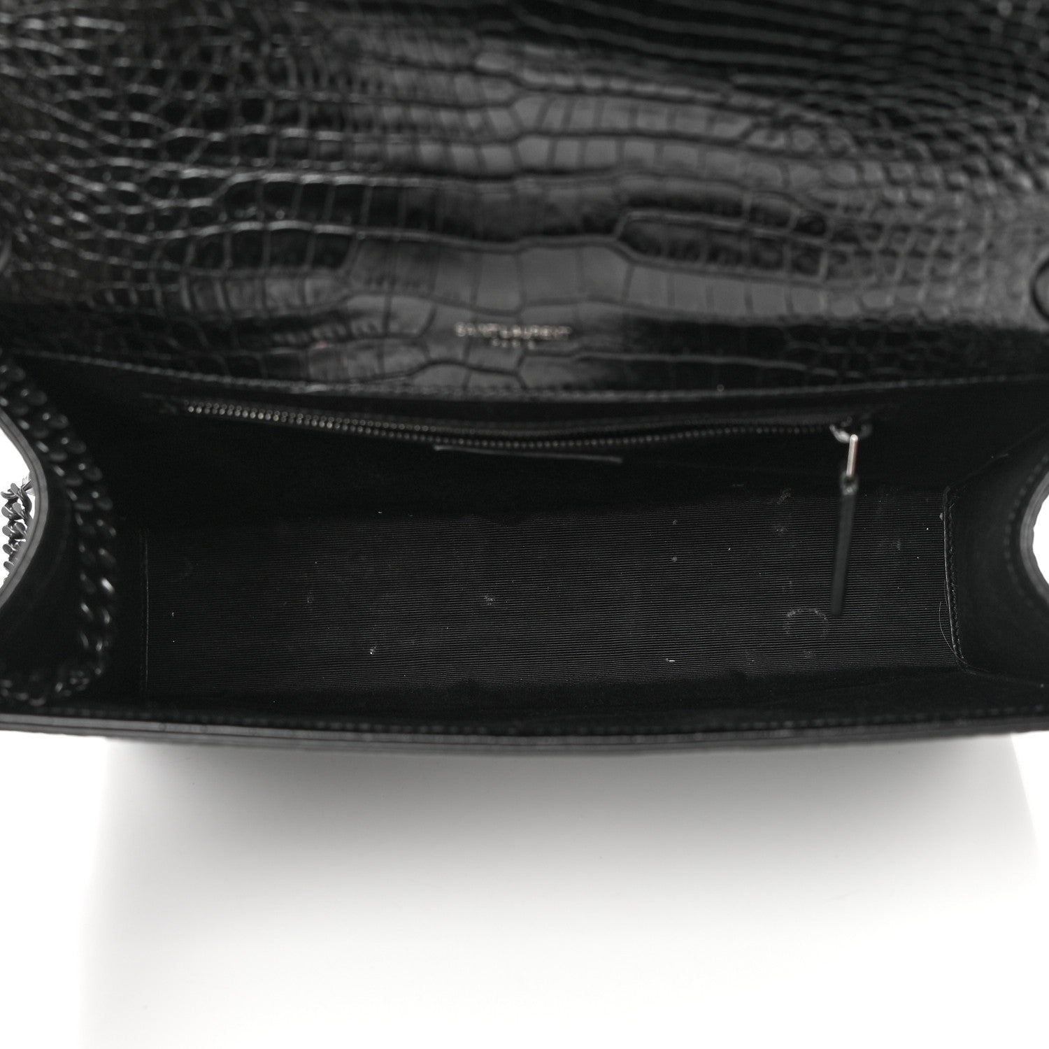 Saint Laurent Calfskin Crocodile Embossed Monogram Large Satchel Black 5 of 16