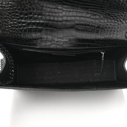 Saint Laurent Calfskin Crocodile Embossed Monogram Large Satchel Black 5 of 16
