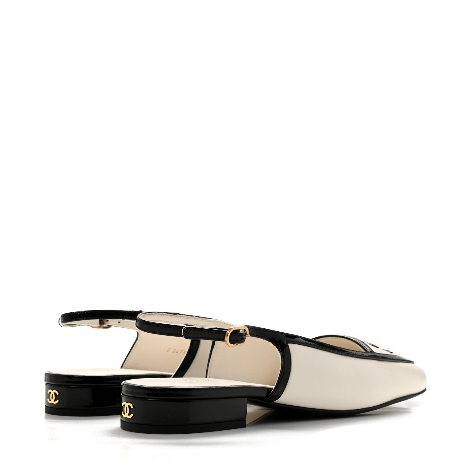 Chanel Lambskin Patent Calfskin CC Slingback Flats 37.5 White Black 5 of 10