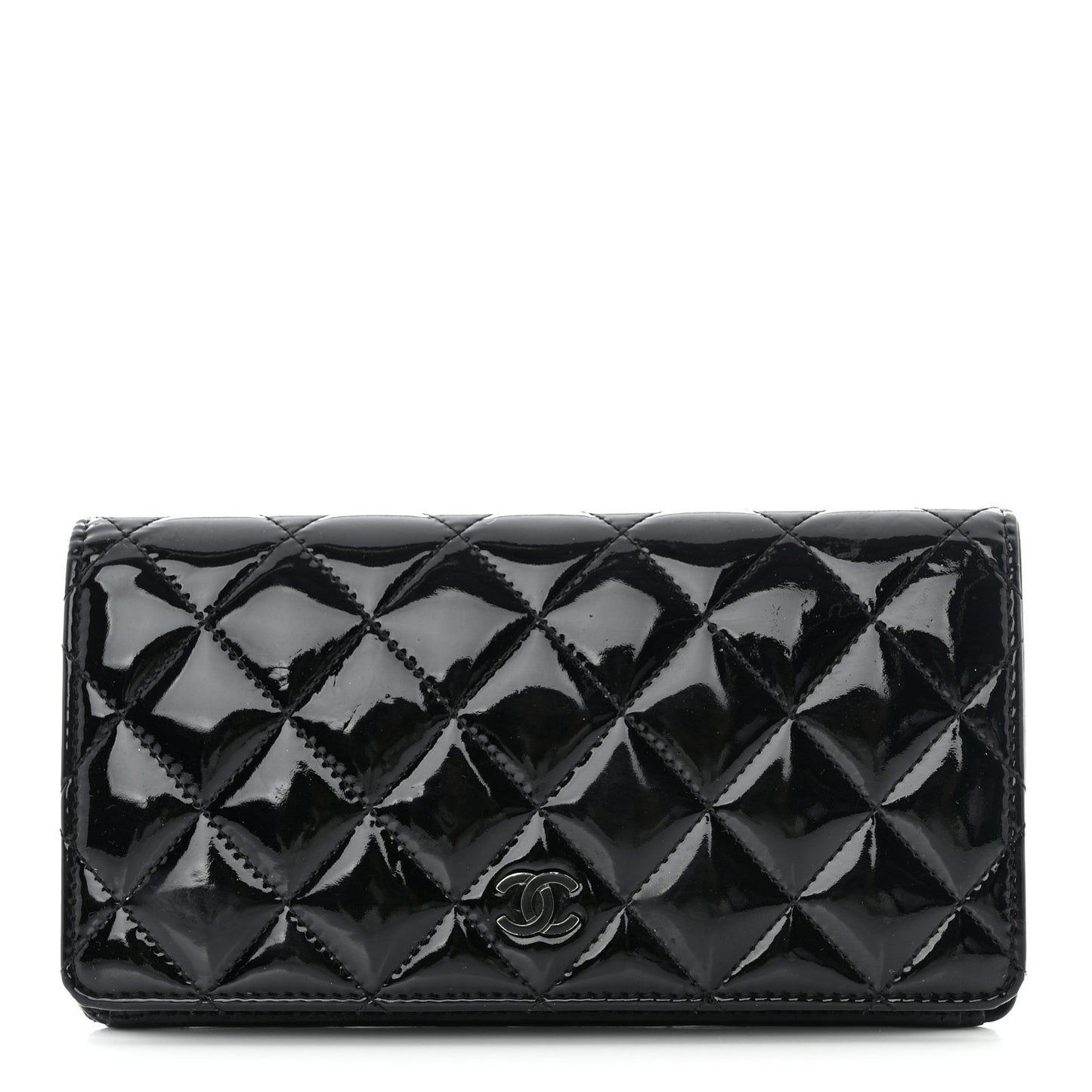 Patent Calfskin Quilted Yen Wallet So Black