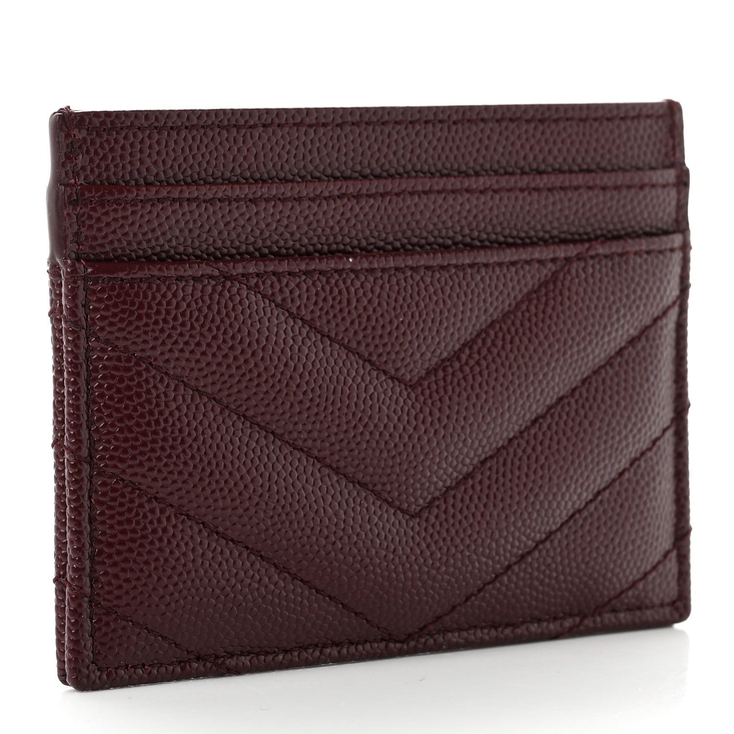 Saint Laurent Grain De Poudre Matelasse Chevron Cassandre Credit Card Case Bordeaux 3 of 7