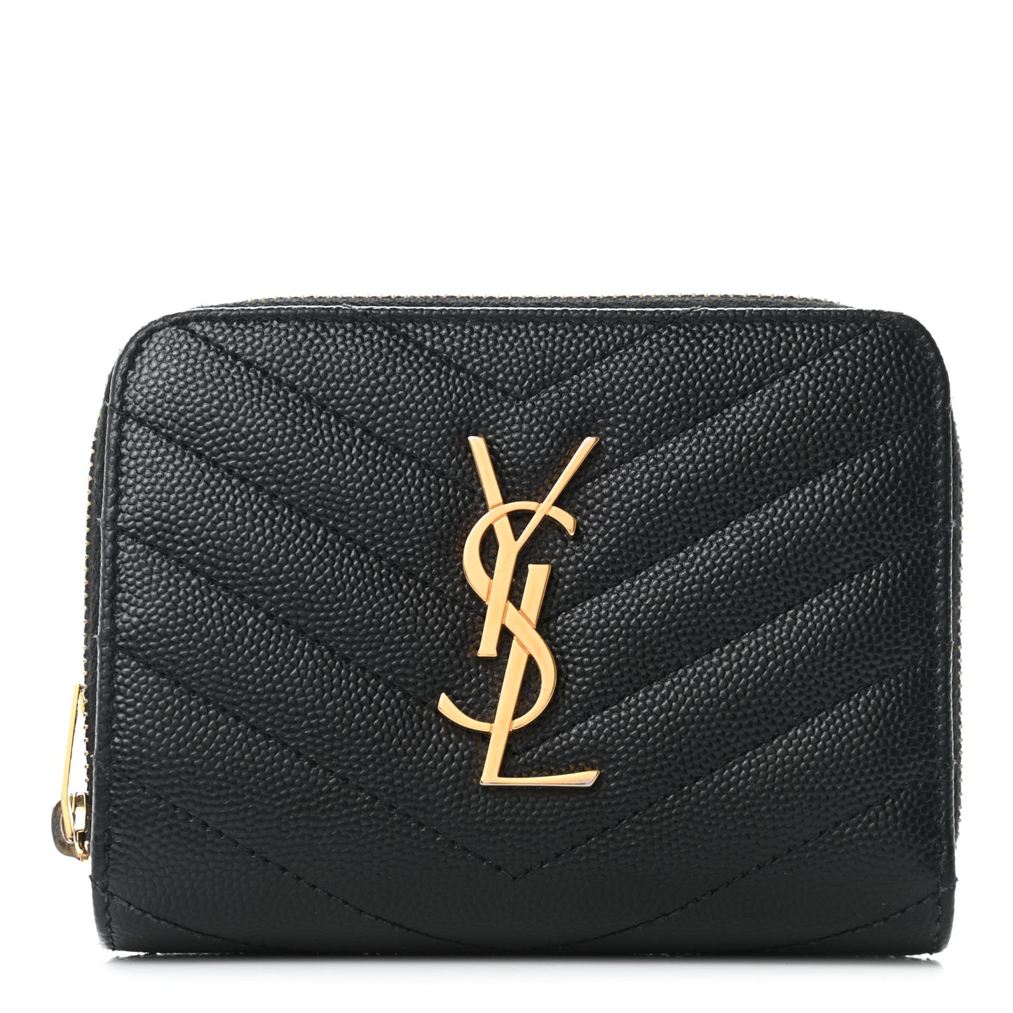 Grain De Poudre Matelasse Chevron Monogram Compact Zip Around Wallet Black