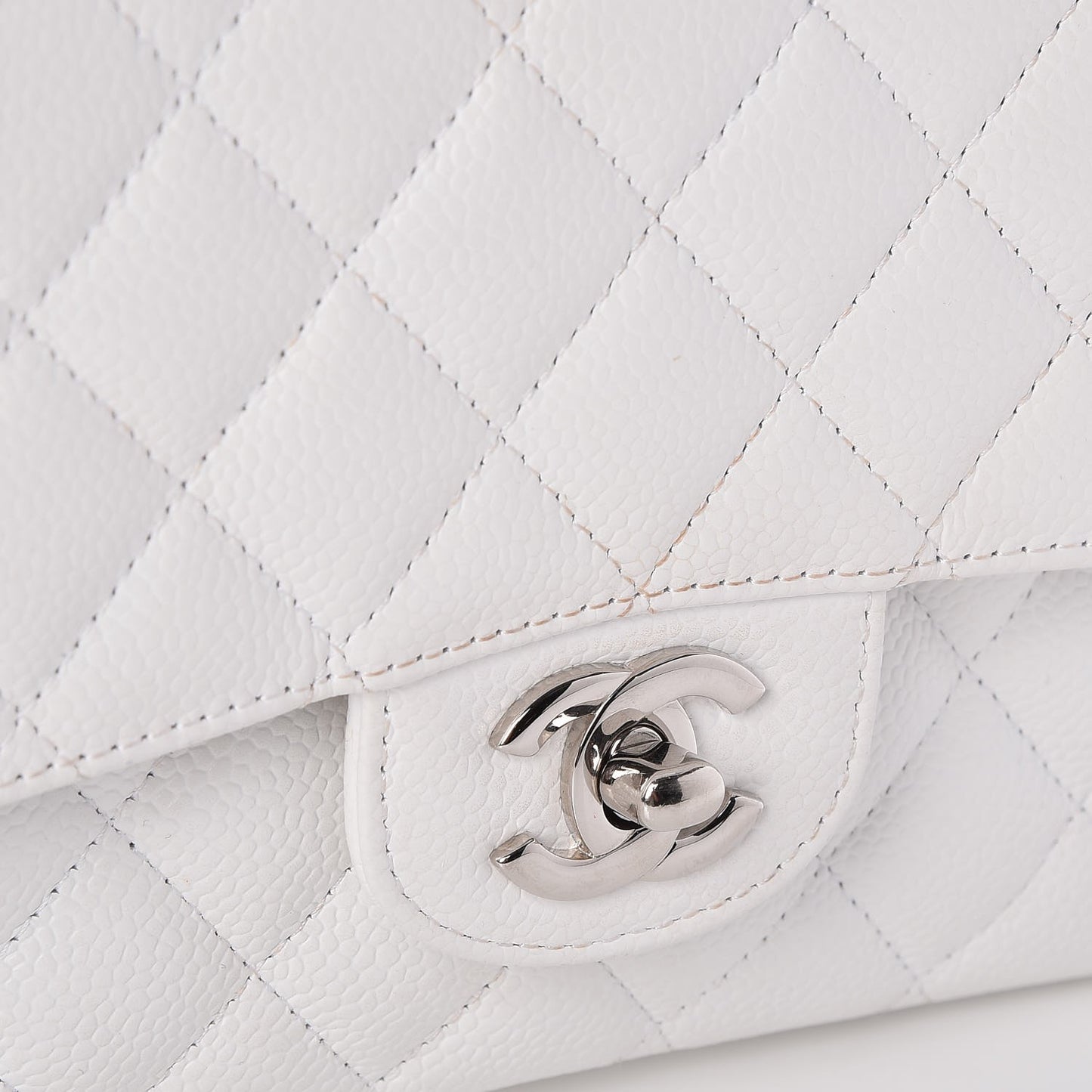 Caviar Quilted Medium Double Flap White