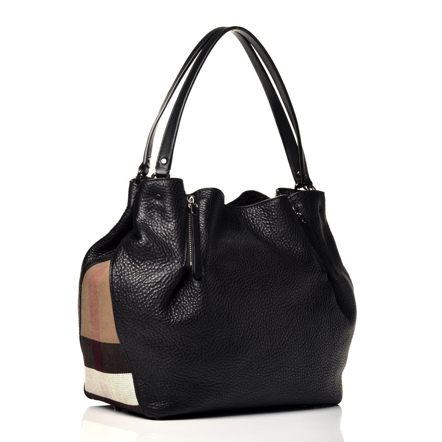 Burberry Grainy Calfskin House Check Medium Maidstone Black 3 of 10