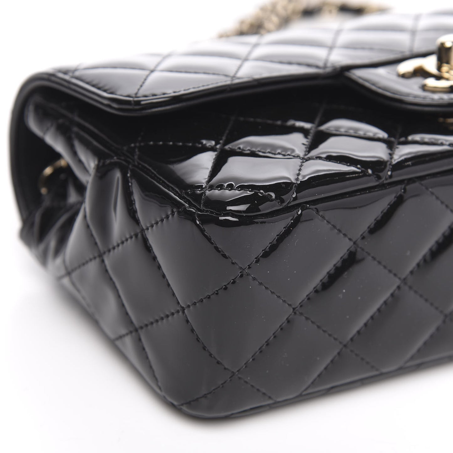 Patent Calfskin Quilted Mini Rectangular Flap Black