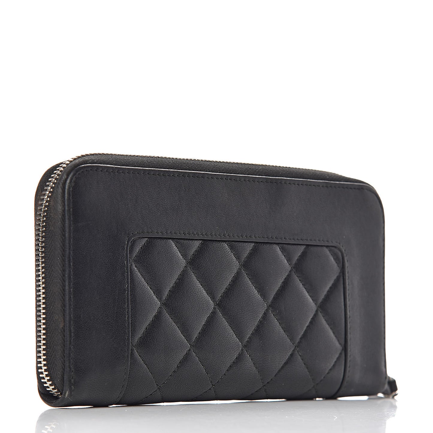 Sheepskin Quilted Large Gusset Mademoiselle Vintage Zip Around Wallet Black