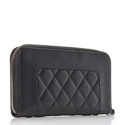Chanel Sheepskin Quilted Large Gusset Mademoiselle Vintage Zip Around Wallet Black 3 of 11