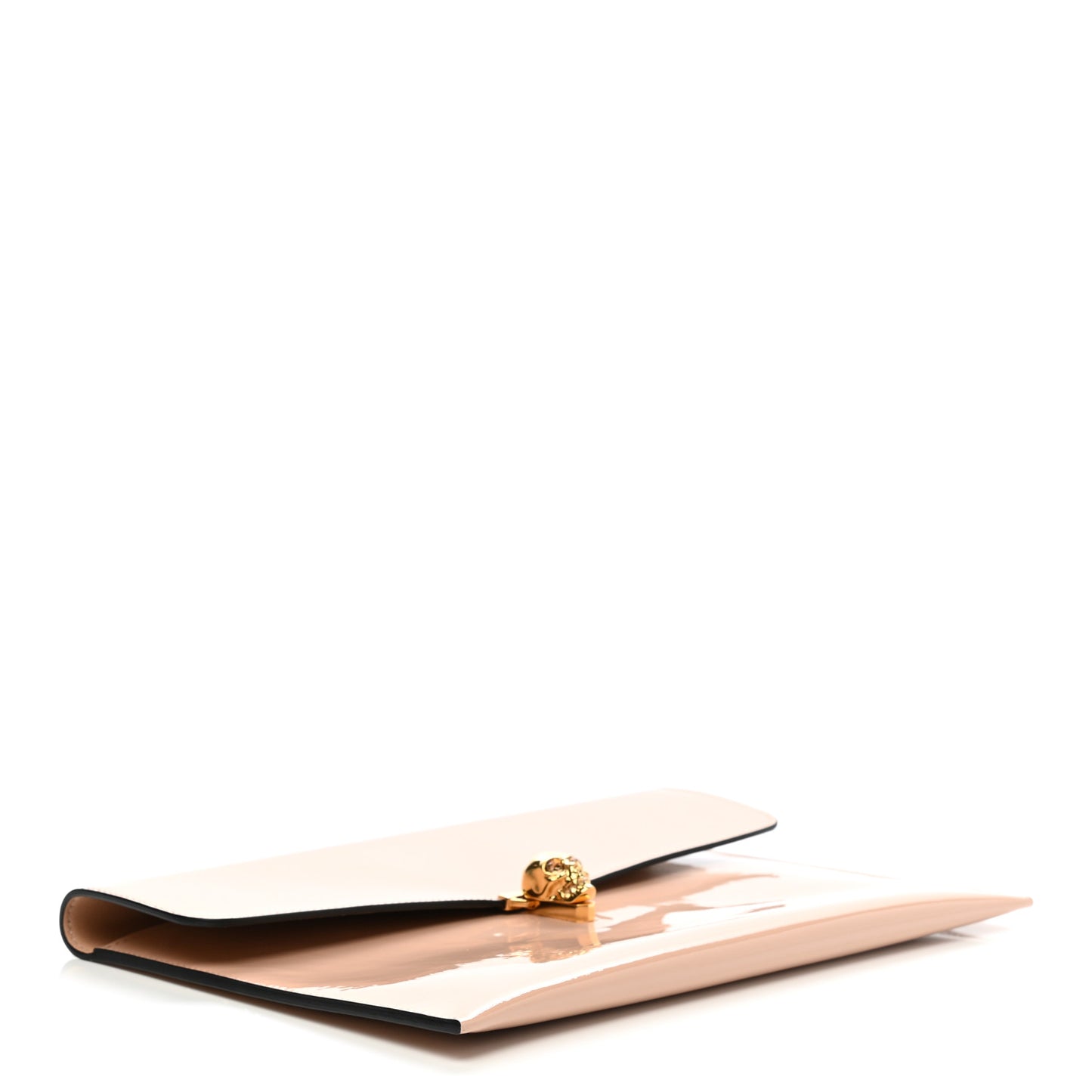 Patent Skull Lock Envelope Clutch Nude