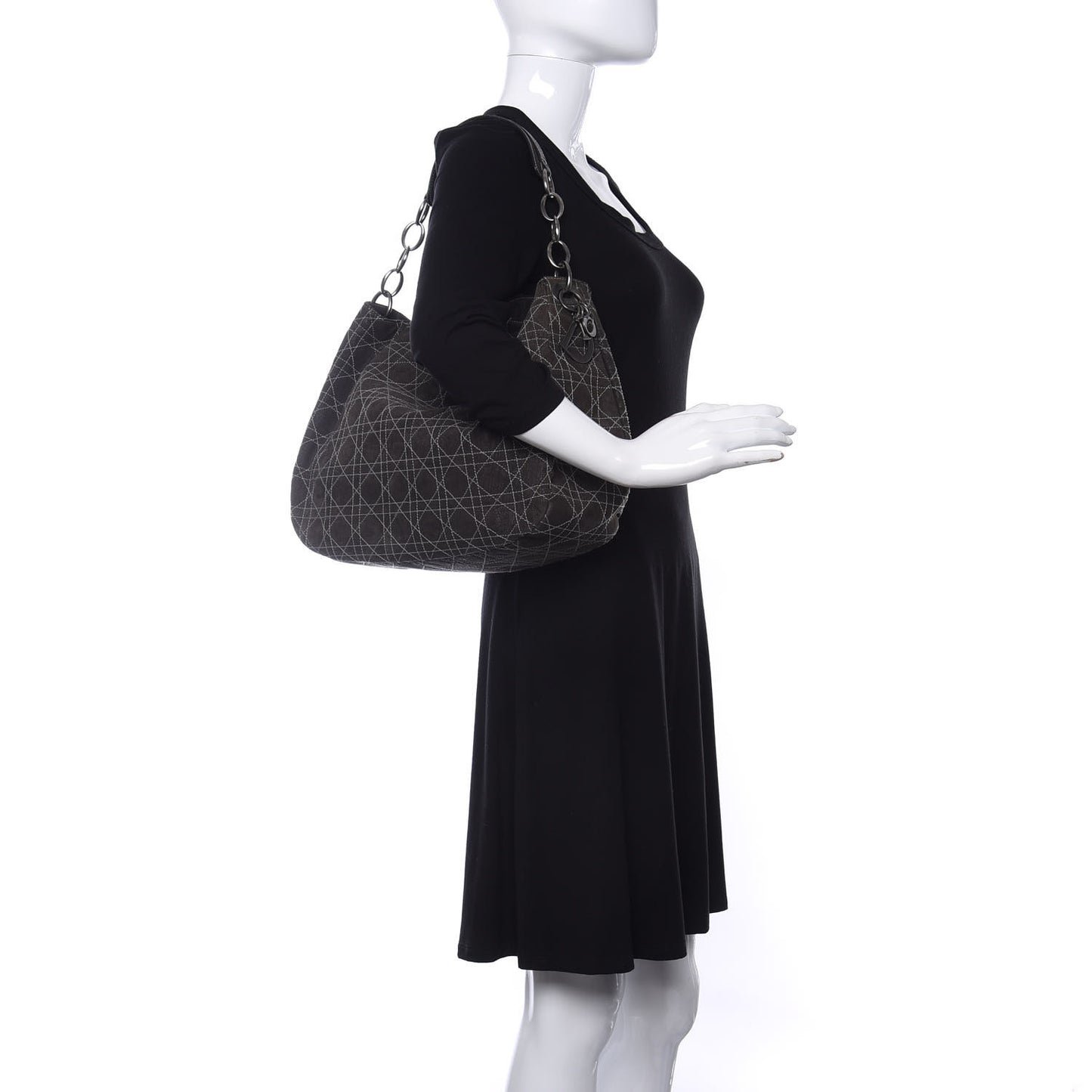 Goatskin Cannage Medium Lady Dior Hobo Gray