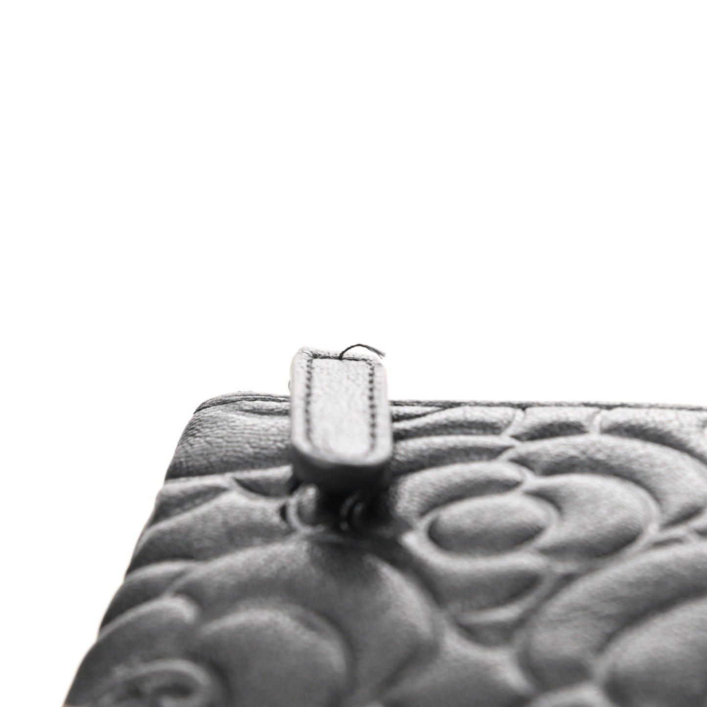 Goatskin Camellia Embossed Cosmetic Pouch Anthracite