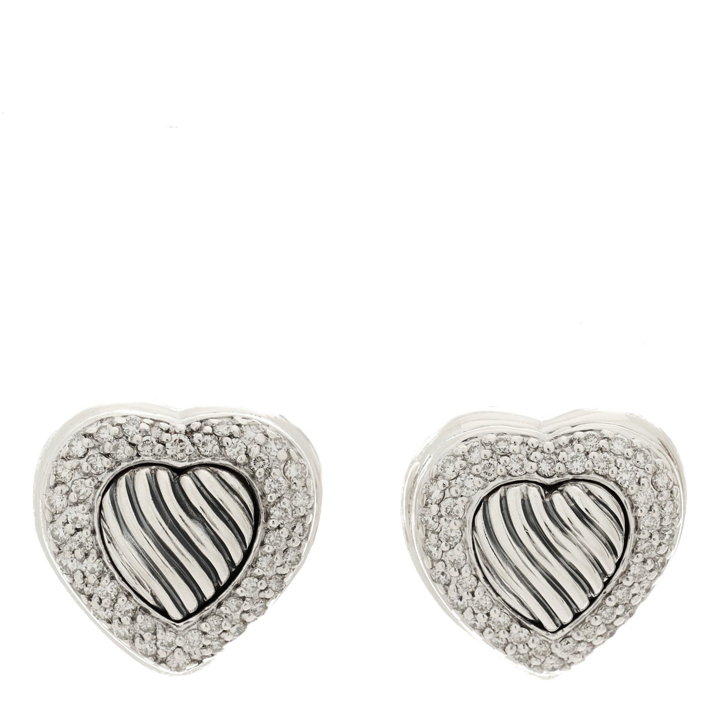 Sterling Silver Diamond Pave Cable Heart Earrings