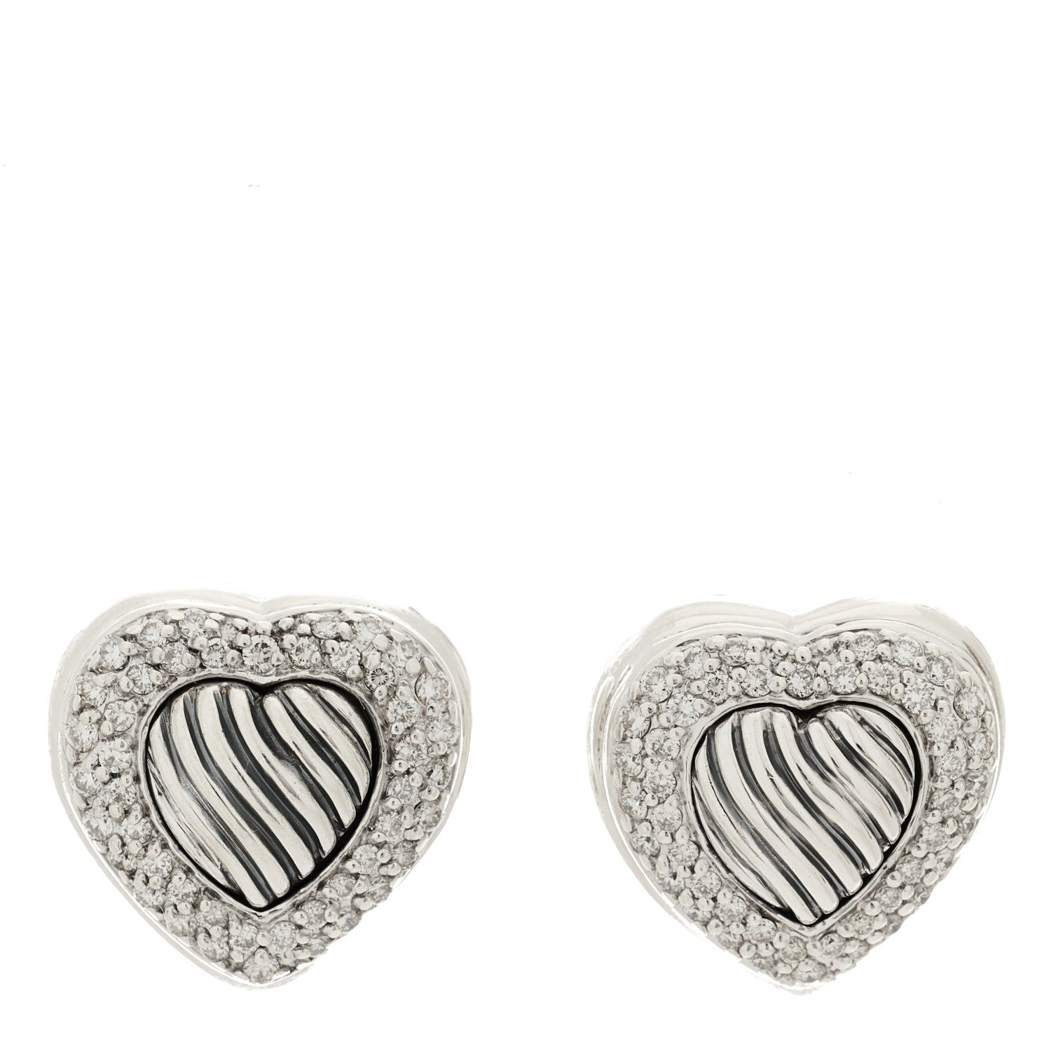 David Yurman Sterling Silver Diamond Pave Cable Heart Earrings 1 of 4