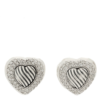 David Yurman Sterling Silver Diamond Pave Cable Heart Earrings 1 of 4