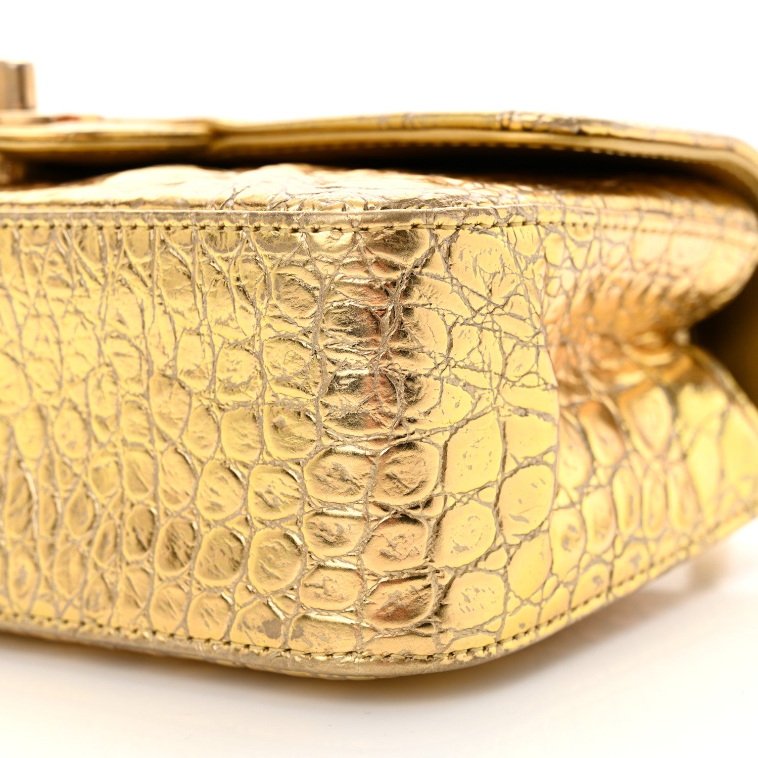 Chanel Metallic Calfskin Crocodile Embossed Cocodile Rectangular Mini Flap Gold 10 of 13