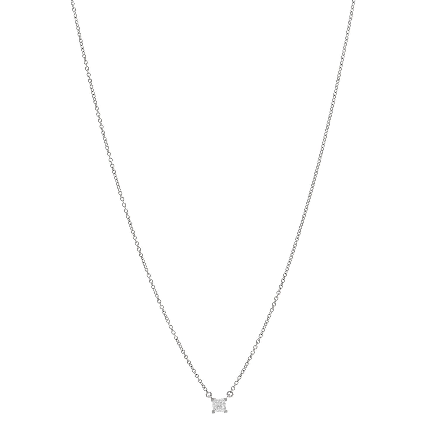 Tiffany Platinum Diamond .26ct Princess Cut Solitaire Pendant Necklace ...