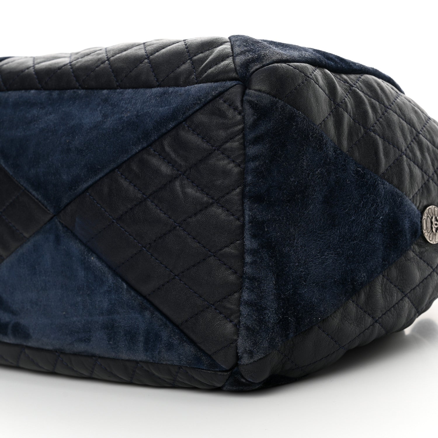 Chanel Goatskin Suede Calfskin Quilted Patchwork Drawstring Bag Blue 9 of 16