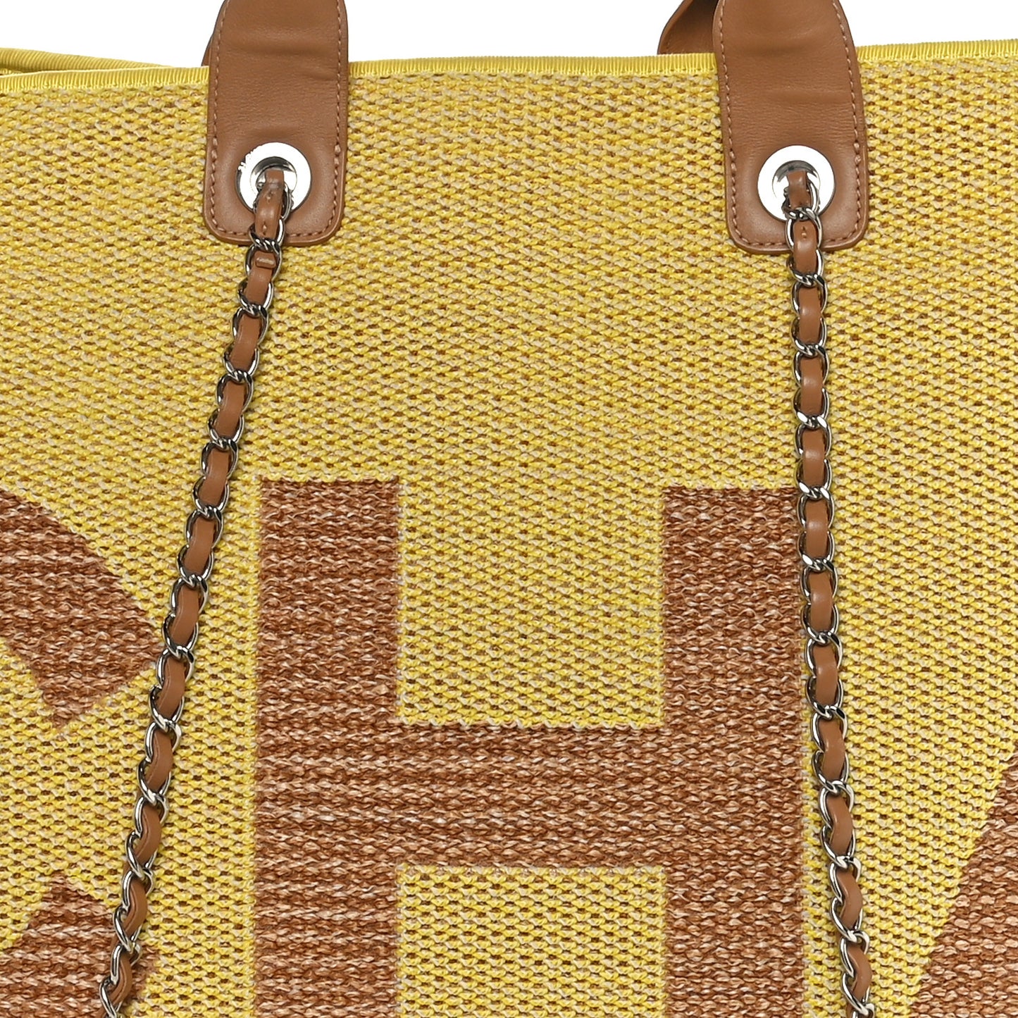 Mixed Fibers Large Shopping Bag Yellow Brown