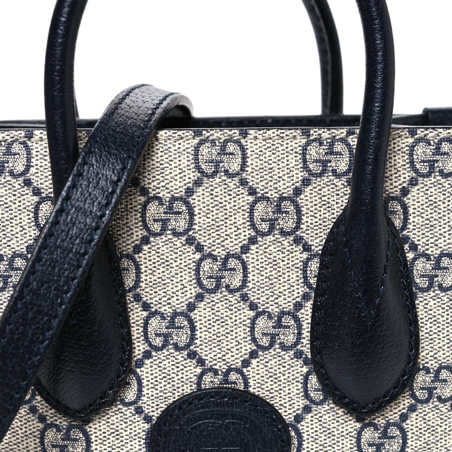Gucci GG Supreme Monogram Textured Dollar Calfskin Mini Retro Interlocking G Tote Bag Beige Blue 8 of 10