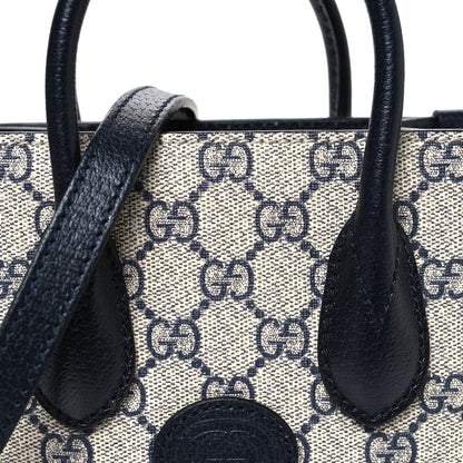 Gucci GG Supreme Monogram Textured Dollar Calfskin Mini Retro Interlocking G Tote Bag Beige Blue 8 of 10
