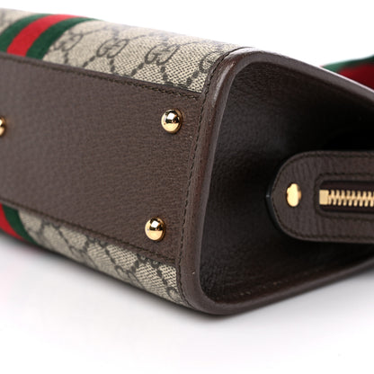 Gucci GG Supreme Monogram Textured Dollar Calfskin Web Small Ophidia Slip Handle Tote Beige Ebony New Acero 10 of 12