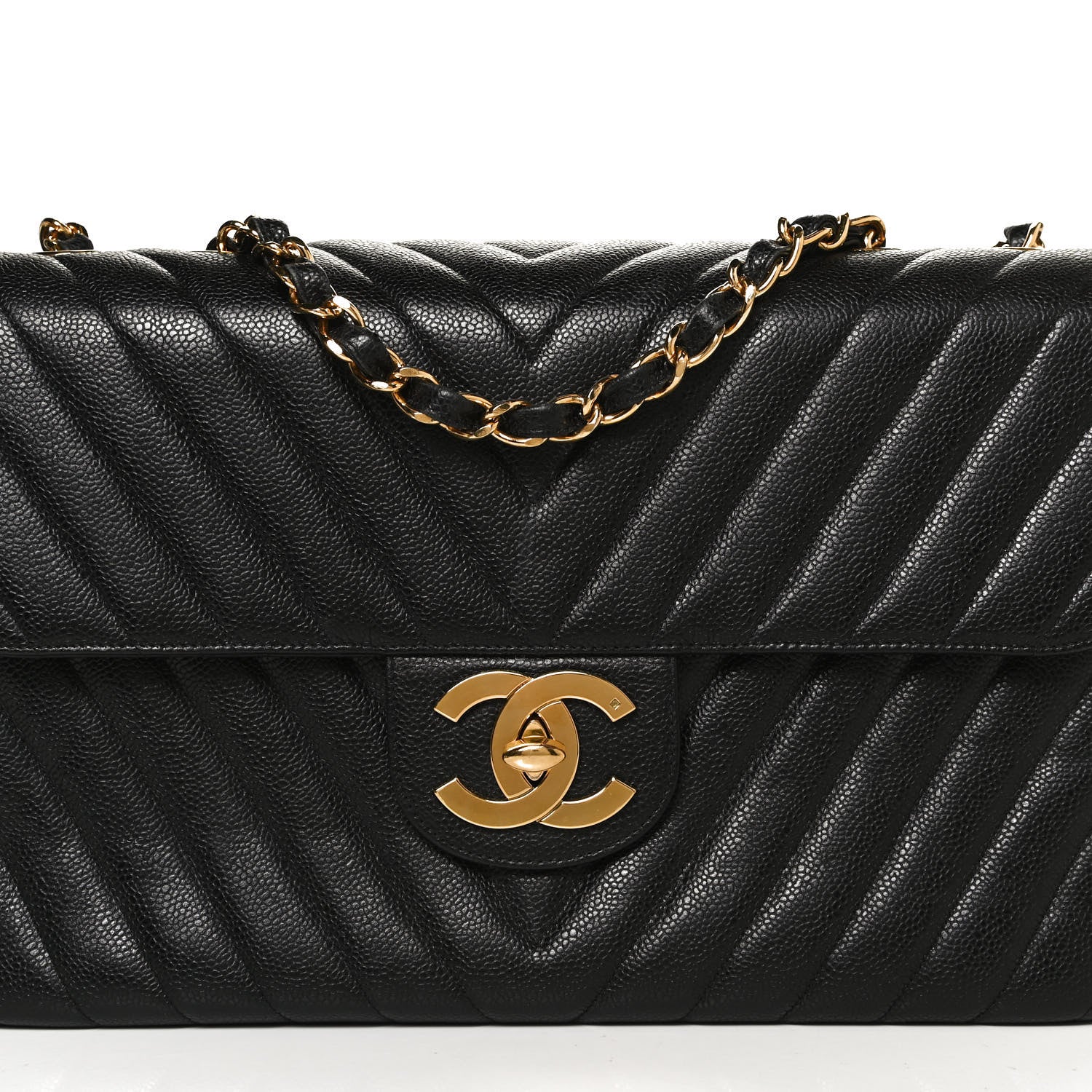Chanel Caviar Chevron Quilted Maxi Single Flap Black 9 of 11