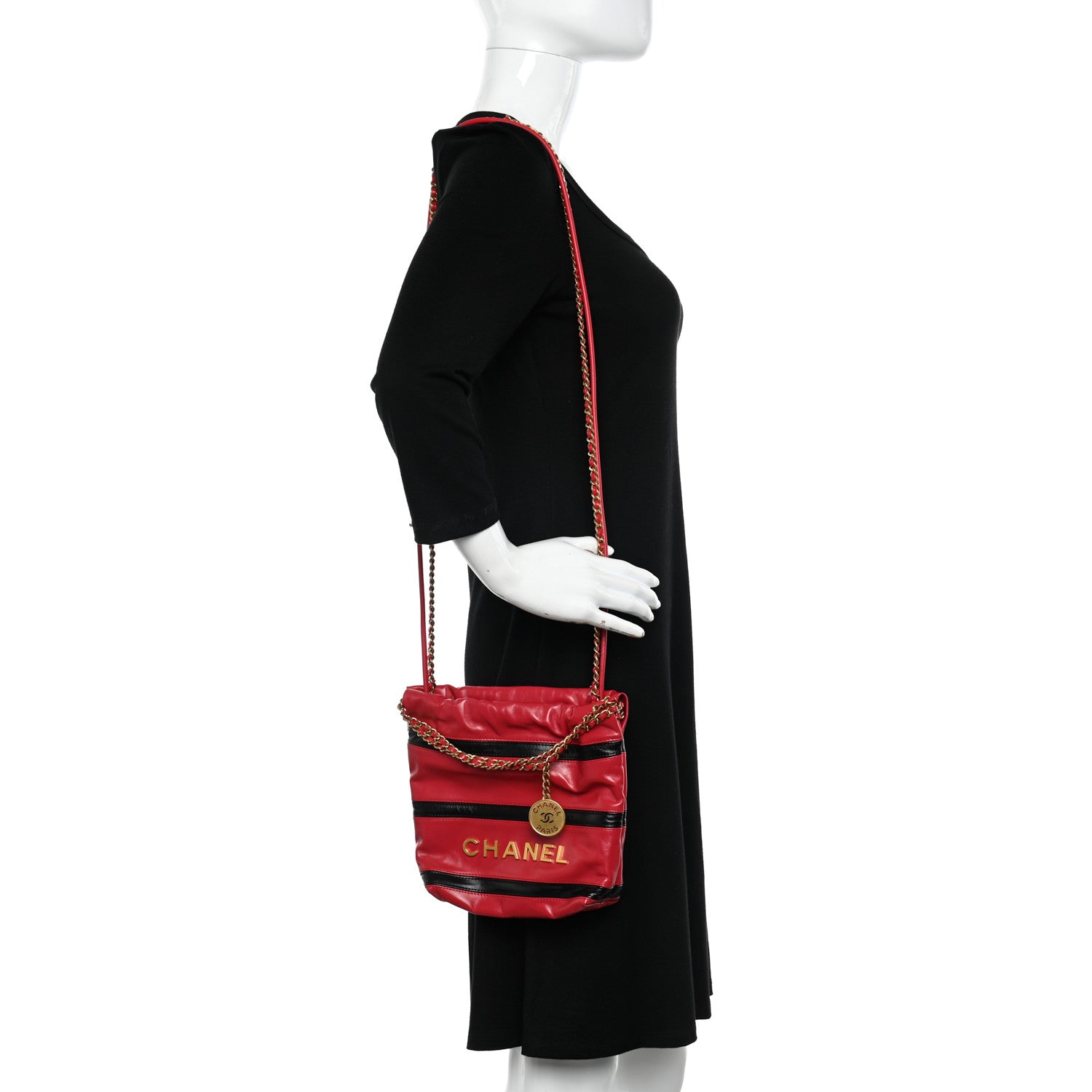 Chanel Shiny Calfskin Striped Mini Chanel 22 Red Black 2 of 10