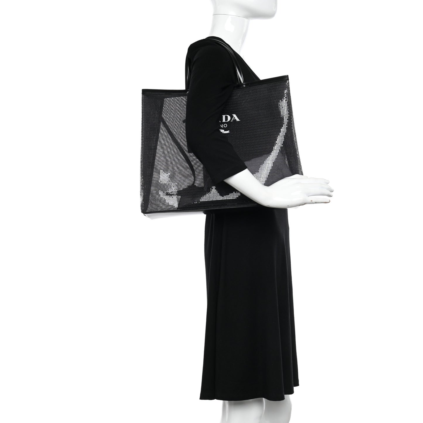 Mesh Sequin Spazzolato Logo Tote Black