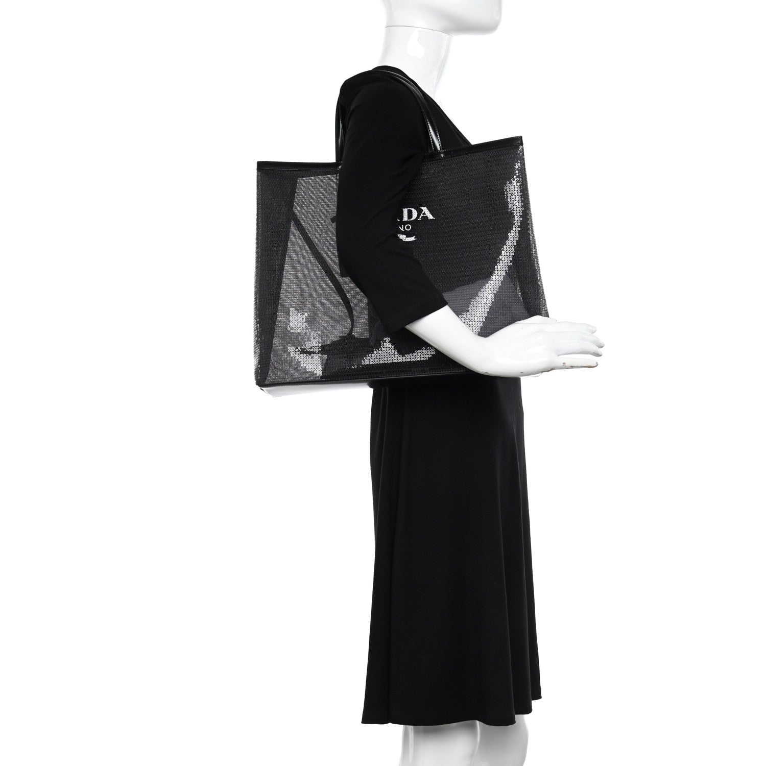 Prada Mesh Sequin Spazzolato Logo Tote Black 3 of 15