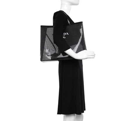 Prada Mesh Sequin Spazzolato Logo Tote Black 3 of 15