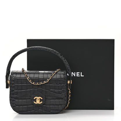 Chanel Calfskin Crocodile Embossed Turn Around Mini Flap Dark Grey 11 of 11