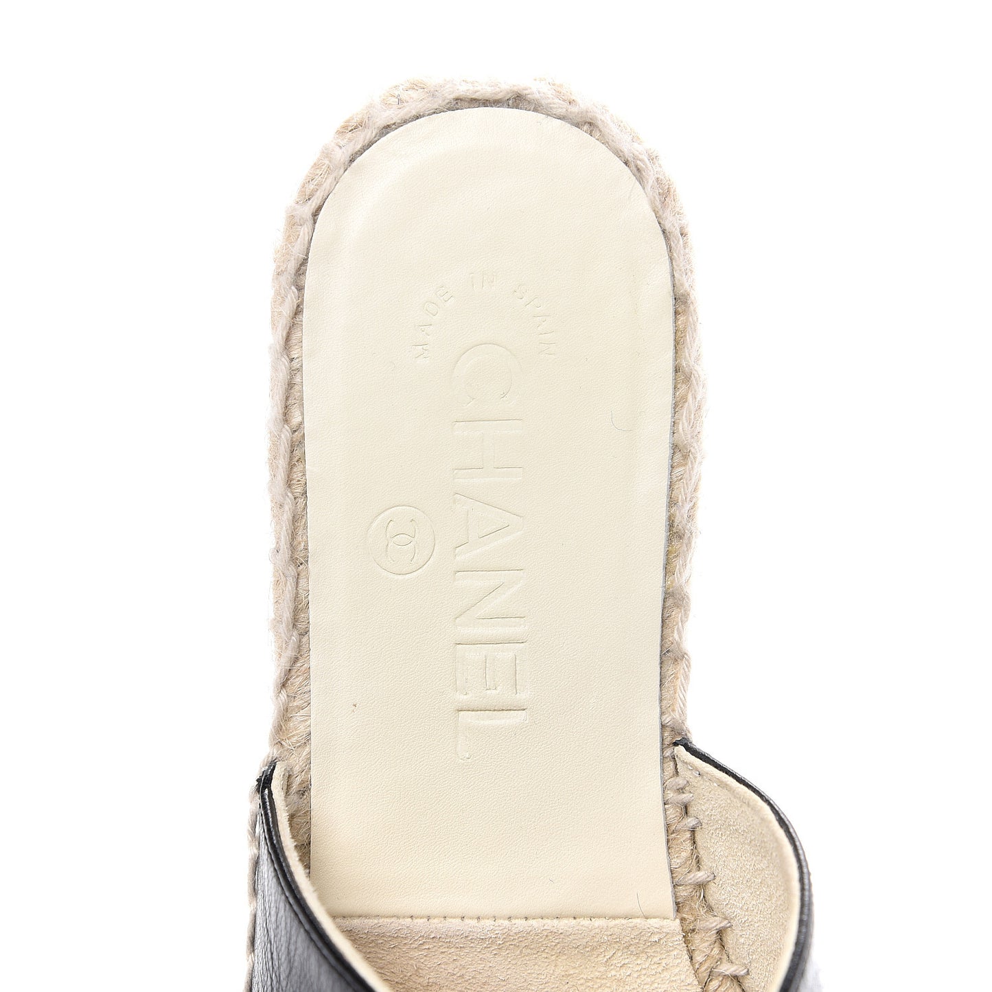 Iridescent Goatskin Patent CC Espadrille Mules 35 Black