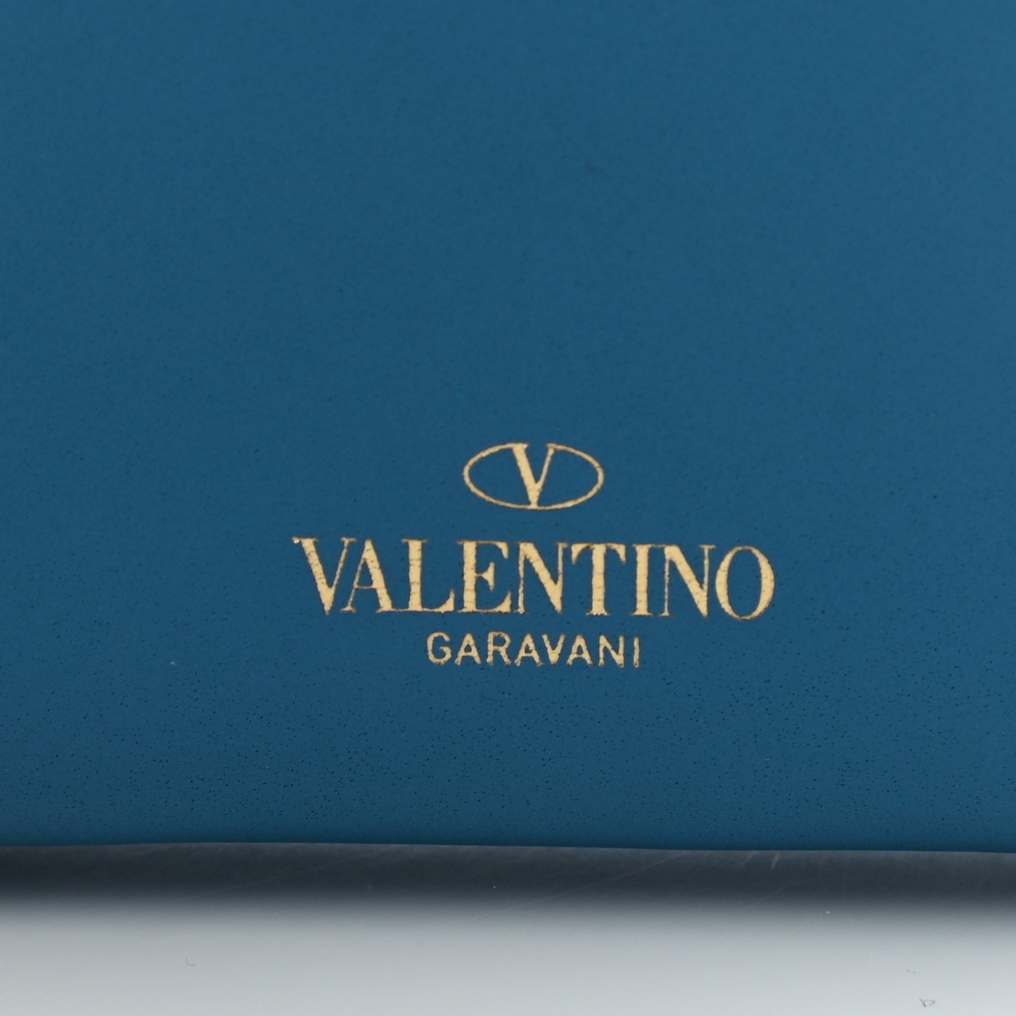 Calfskin Rockstud Compact Zip Around Wallet Light Blue