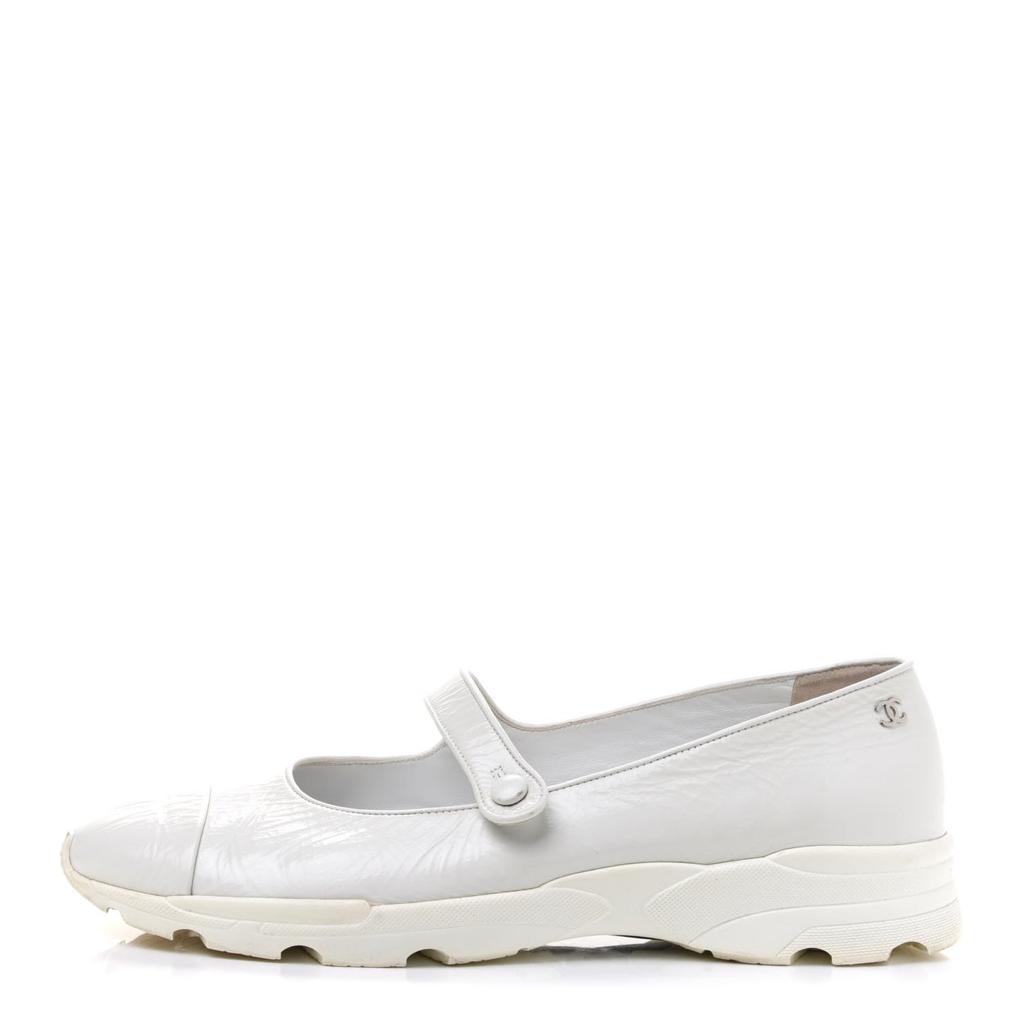 Patent Calfskin Mary Jane Strap Pumps 39.5 White