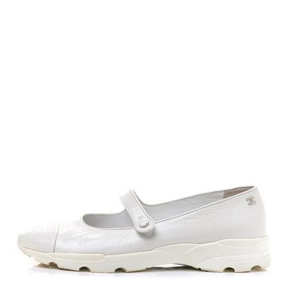 Chanel Patent Calfskin Mary Jane Strap Pumps 39.5 White 1 of 9