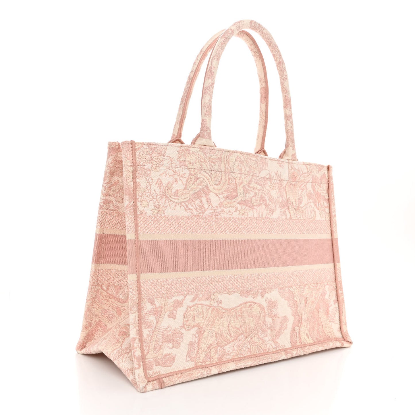 Canvas Toile De Jouy Embroidered Medium Book Tote Pink