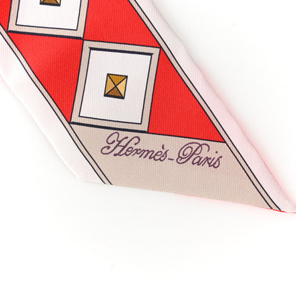 Hermes Silk Colliers et Chiens Twilly Rouge White Mastic 2 of 4