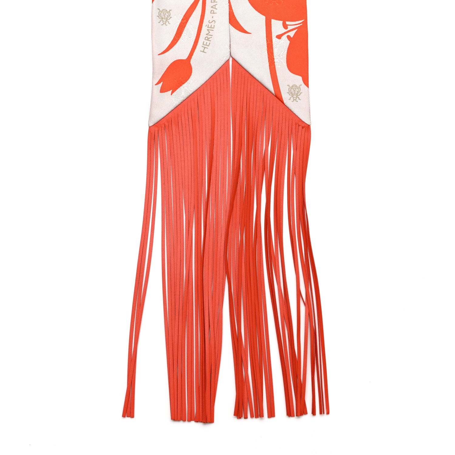 Hermes Silk Calfskin Bouquet Final Fringed Twilly Orange Gris Perle Vermillion 2 of 4
