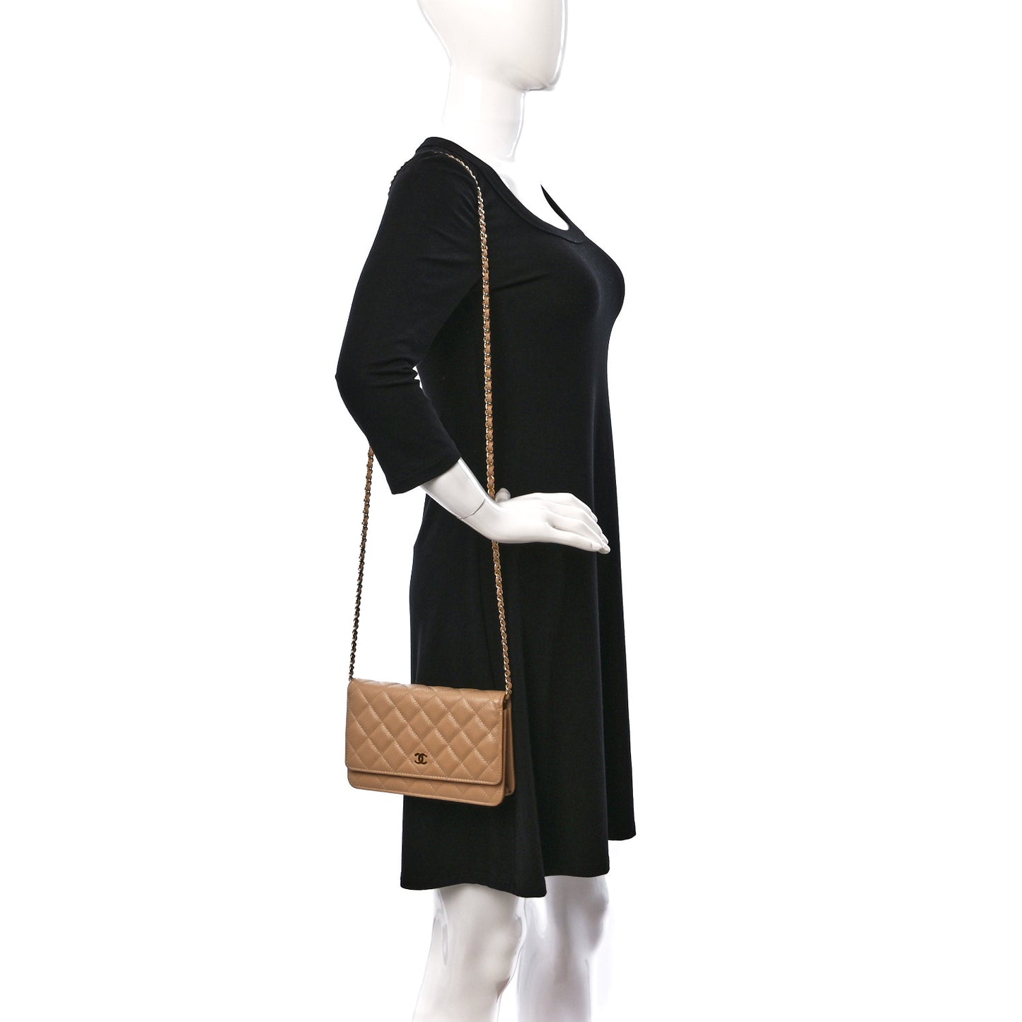 Caviar Quilted Wallet On Chain WOC Beige