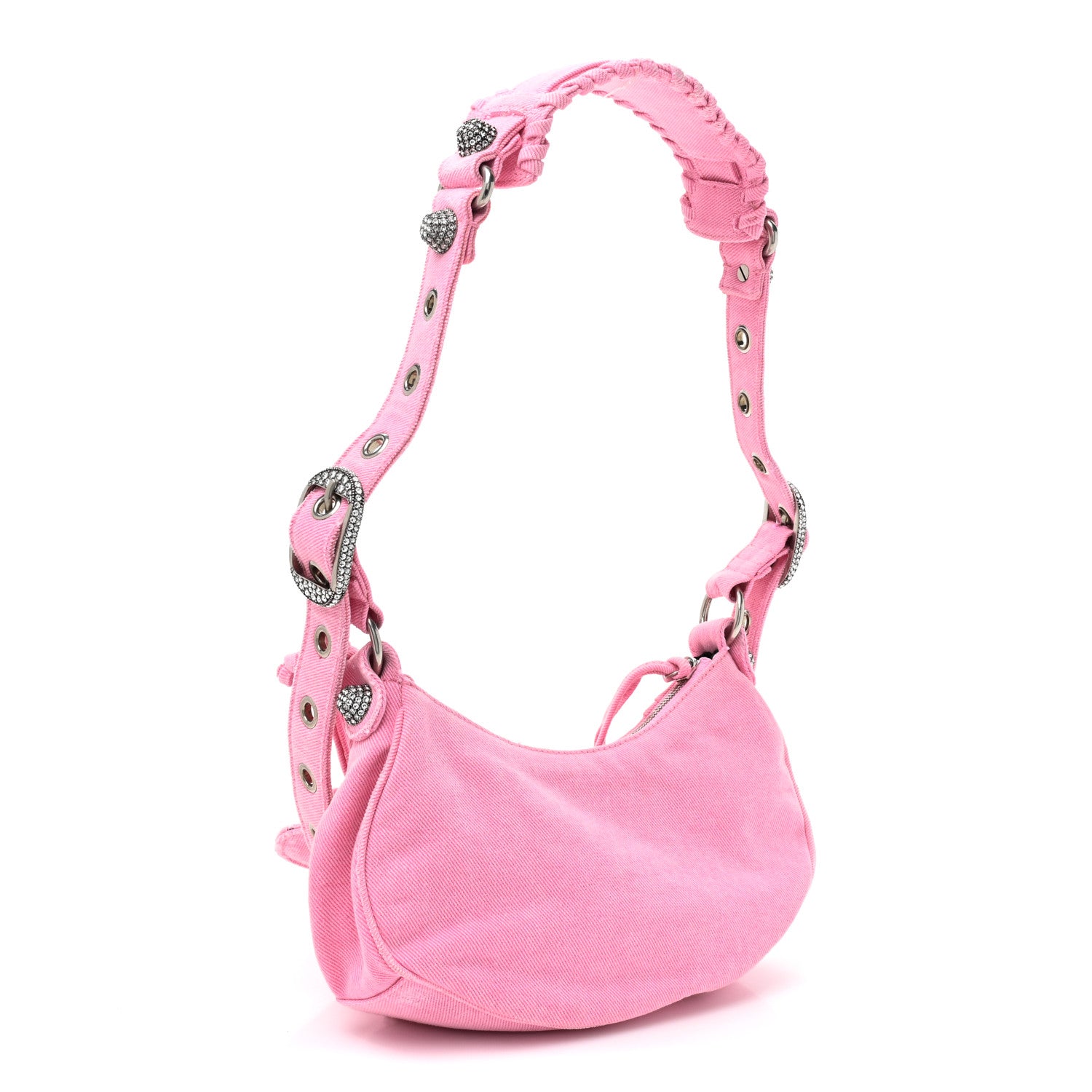 Balenciaga Washed Frayed Denim Crystal Le Cagole Shoulder Bag XS Denim Pink 2 of 14