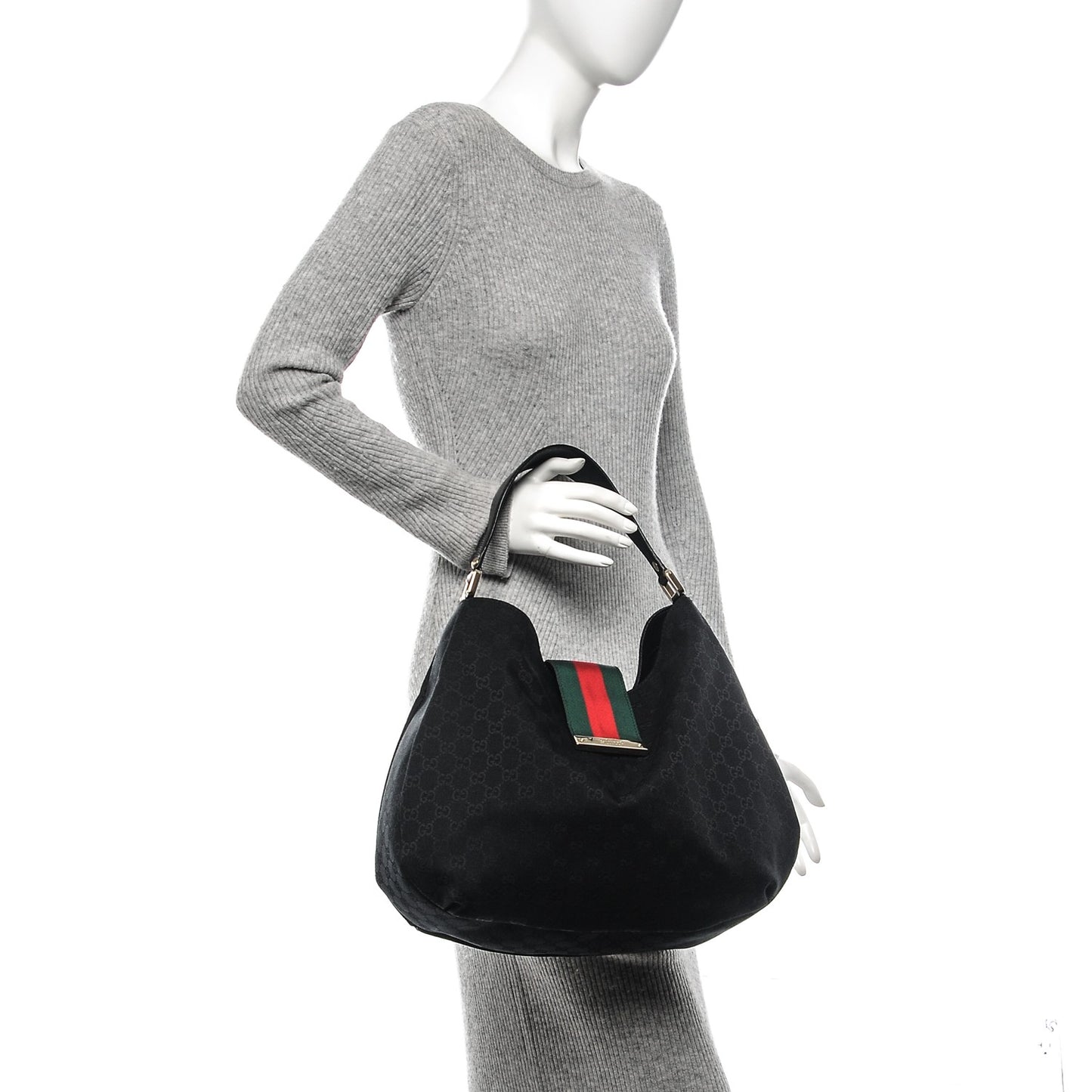 Monogram Large New Ladies Web Hobo Black