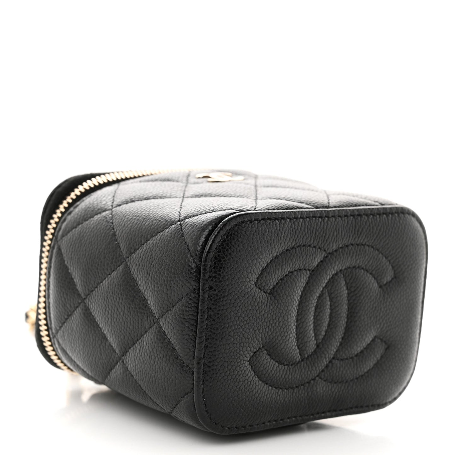 Caviar Quilted Mini Vanity Case With Chain Black