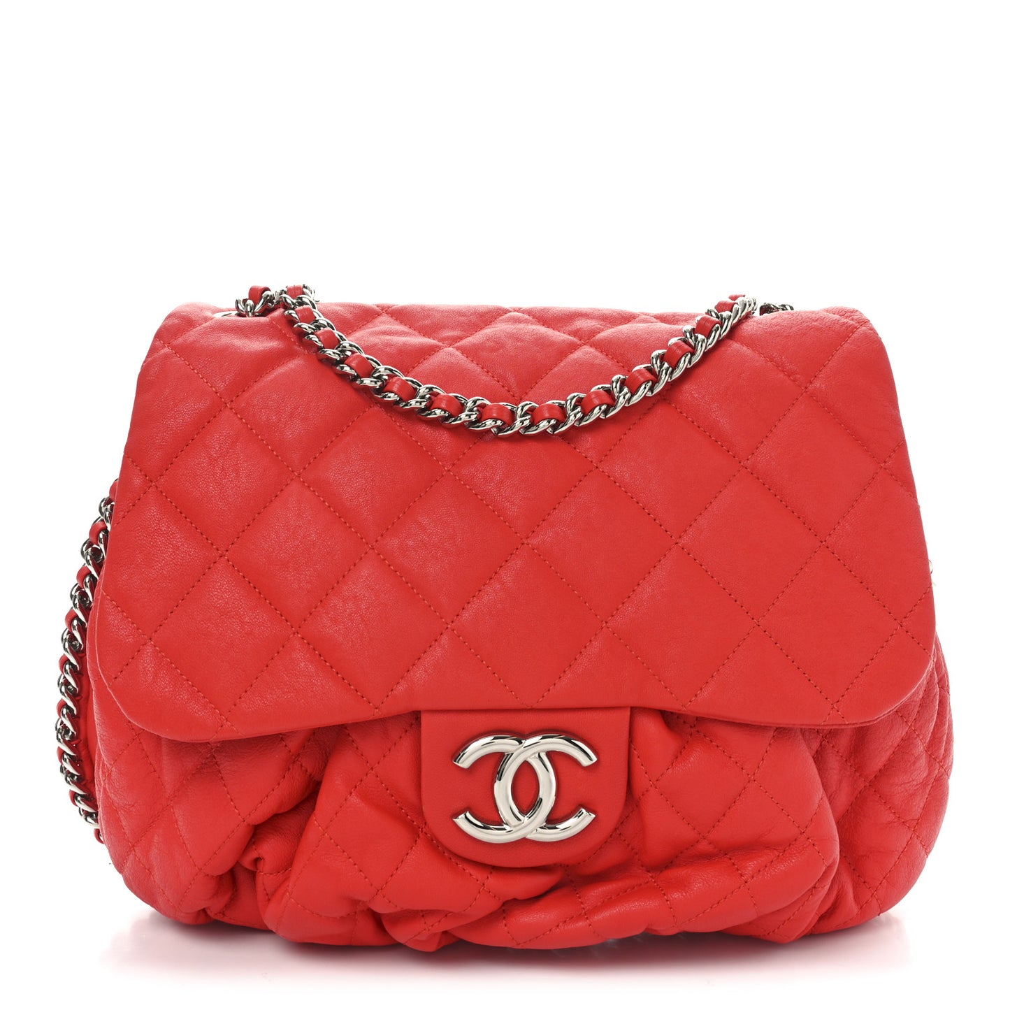 Washed Lambskin Quilted Large Chain Around Messenger Red