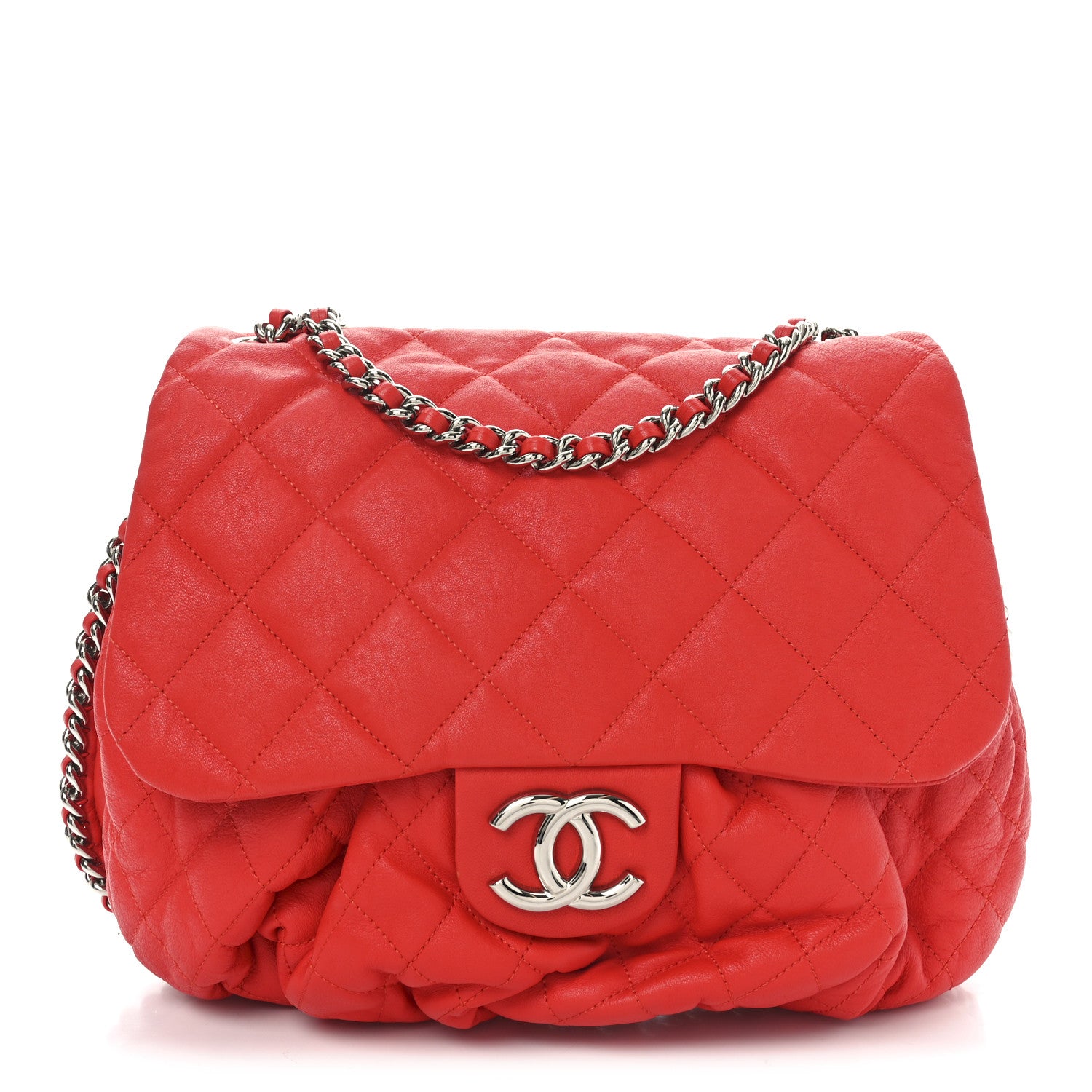 Chanel Washed Lambskin Quilted Large Chain Around Messenger Red 1 of 10