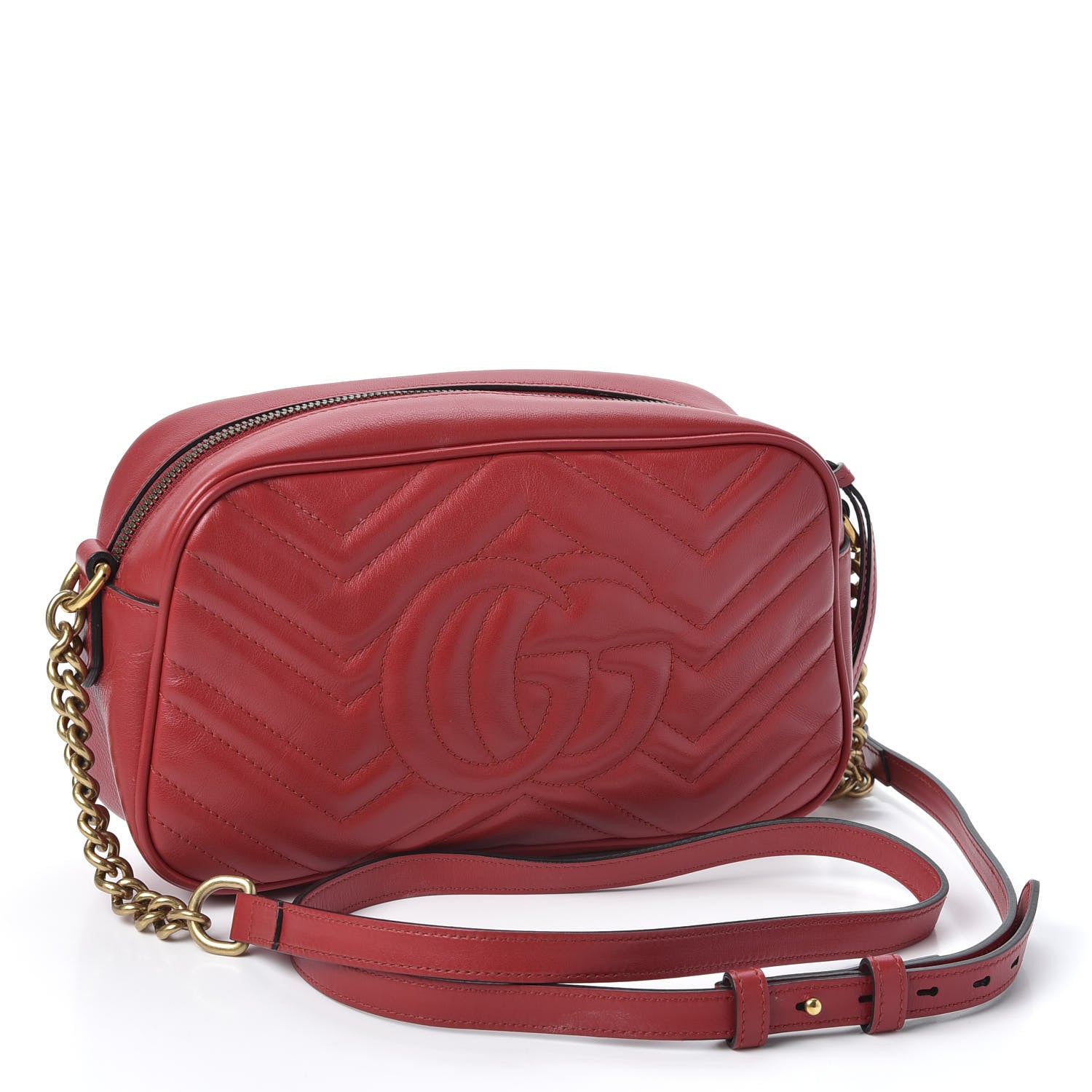Gucci Calfskin Matelasse Small GG Marmont Chain Shoulder Bag Hibiscus Red 2 of 10