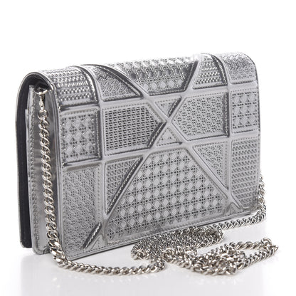 Christian Dior Metallic Patent Micro-Cannage Diorama Wallet on Chain Pouch Silver 3 of 10