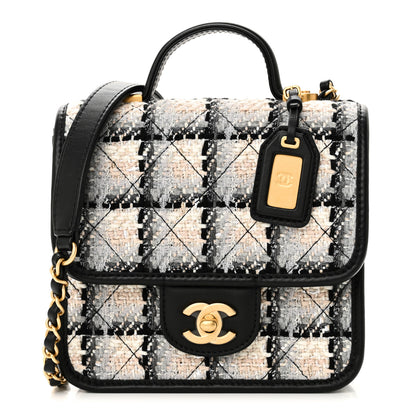 Chanel Tweed Calfskin School Memory Mini Top Handle Flap Ecru Grey Beige Black 1 of 11