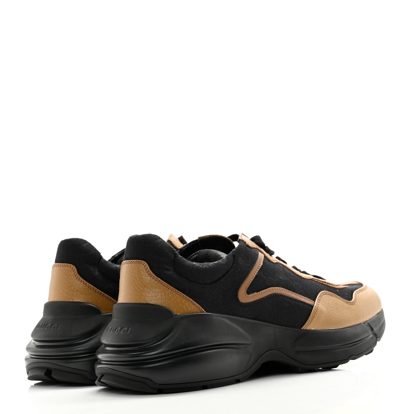 Monogram Textured Dollar Calfskin Mens Rhyton Sneakers 8 Black Khaki Beige