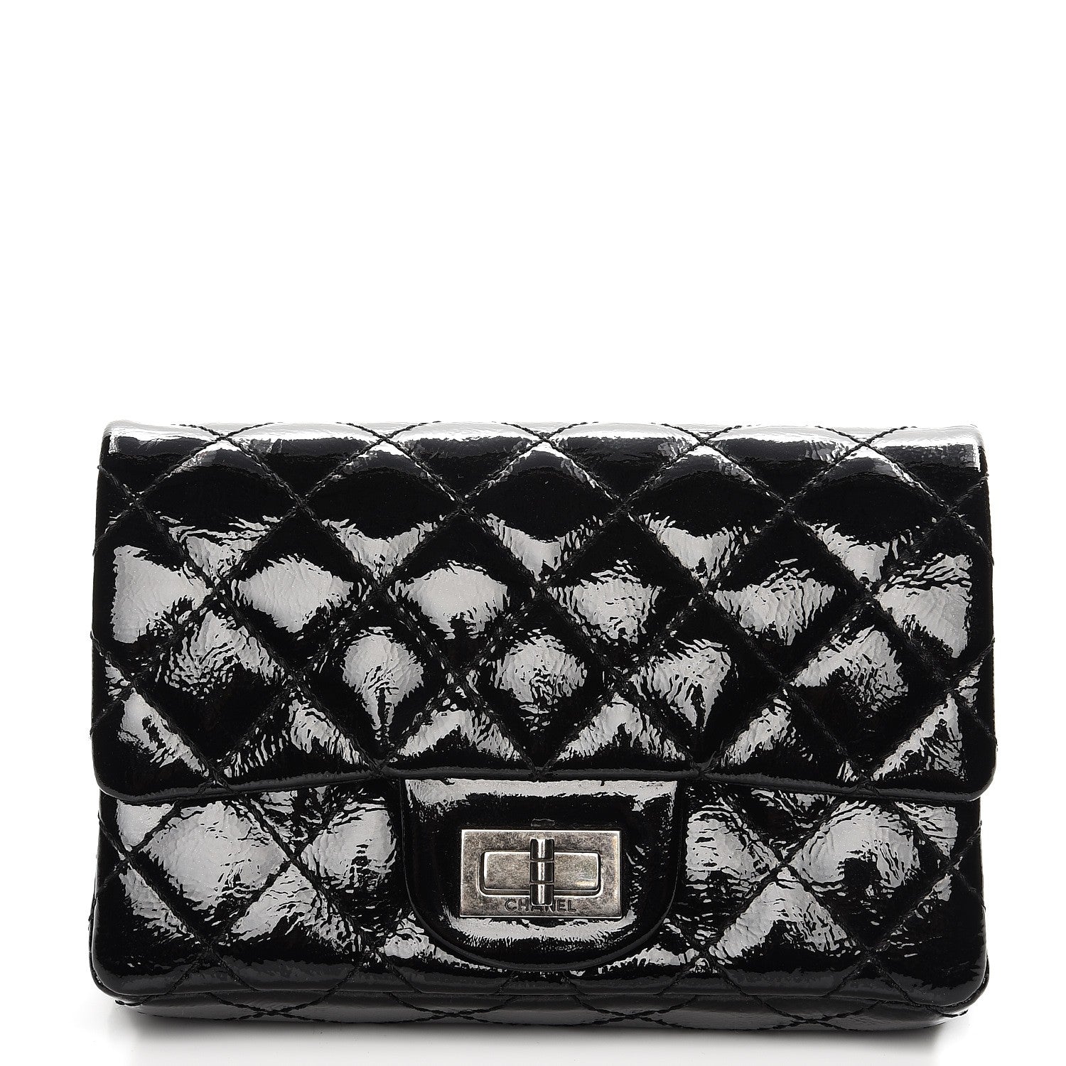 Chanel Patent Quilted Reissue Flap Clutch Bag Black 2 of 15