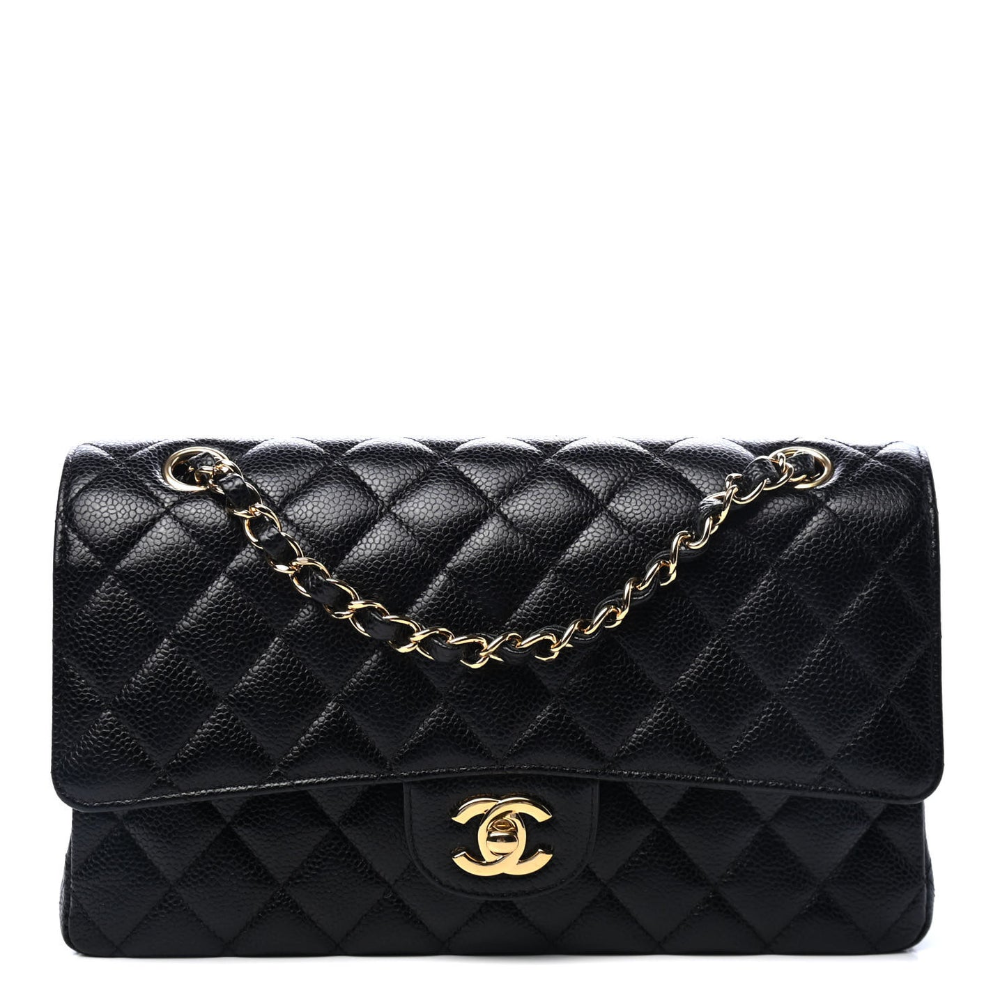 Caviar Quilted Medium Double Flap Black